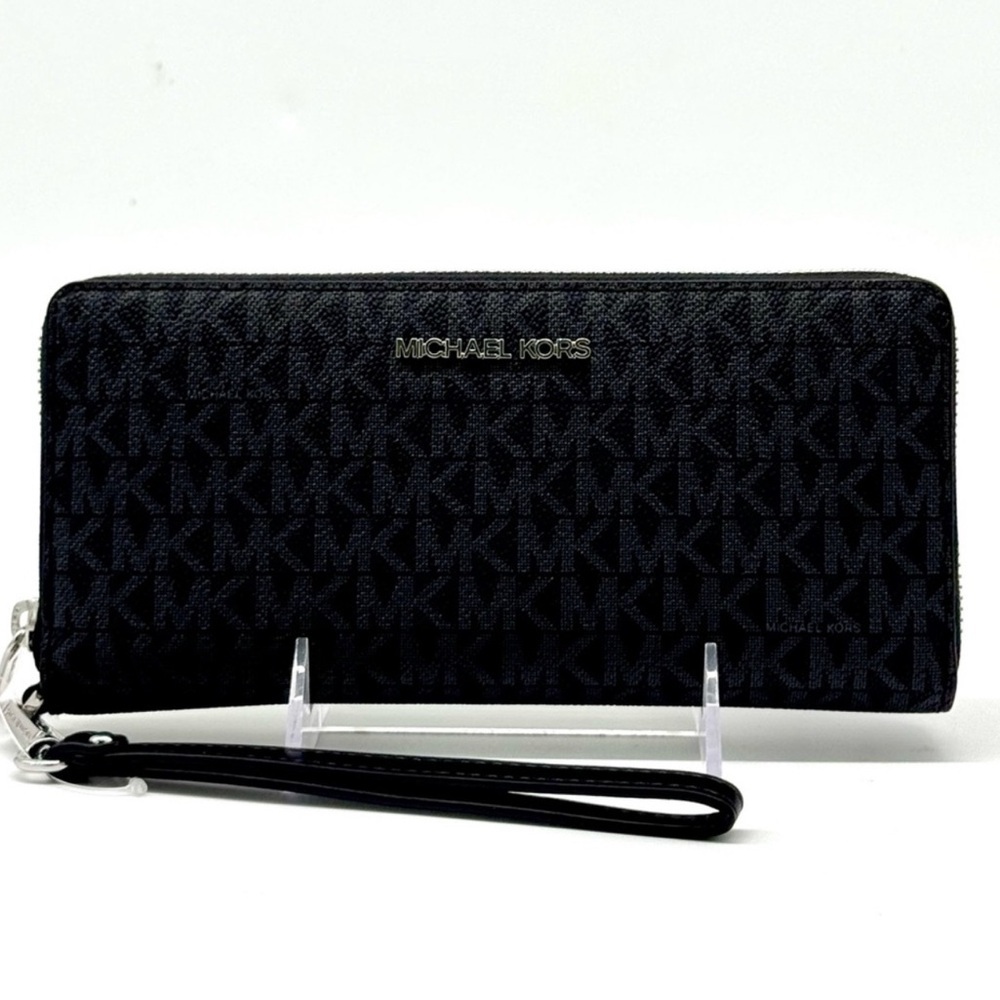 Michael Kors Large Jet Set Travel Signature Continental Wallet Wristlet Black - Picture 2 of 8